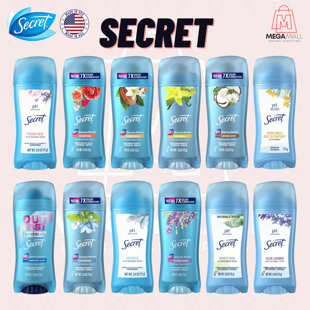 Secret โรลออน (พร้อมส่ง) สินค้านำเข้าจากUSA ของแท้ 100%  Antiperspirant Deodorant Made in USA