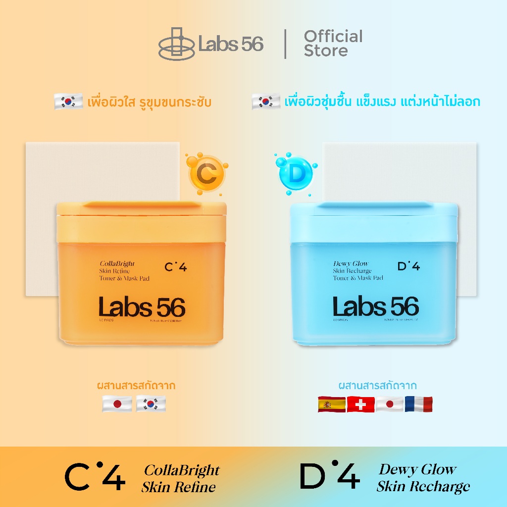 เซ็ทคู่ โทนเนอร์แพด Labs56 C4 & D4|คอลล่าไบรท์ สกินรีไฟน์ & ดิวอี้ โกล์ว สกิน รีชาร์จ