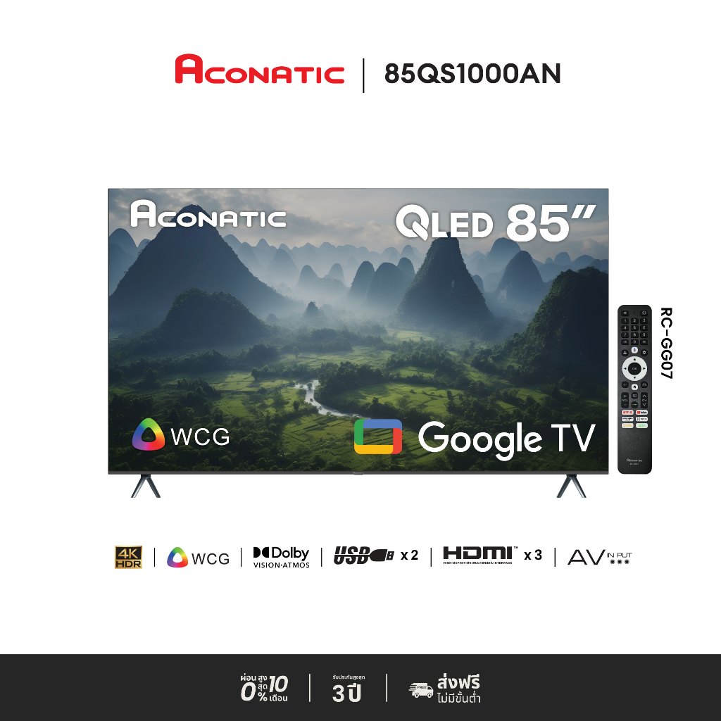 [NEW] ACONATIC Smart TV QLED Google 4K HDR รุ่น 85QS1000AN ขนาด 85 นิ้ว GoogleTV จอภาพ Frameless ประ