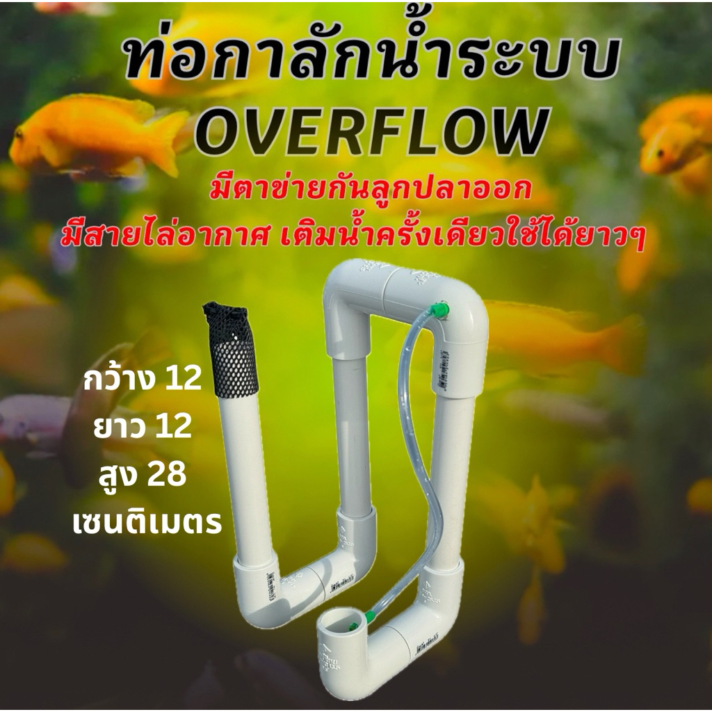 ท่อน้ำล้น ชุดท่อโอเวอร์โฟลว over flow ท่อขาว กาลักน้ำแถมตาข่ายกันปลาหลุดออก ดูดน
