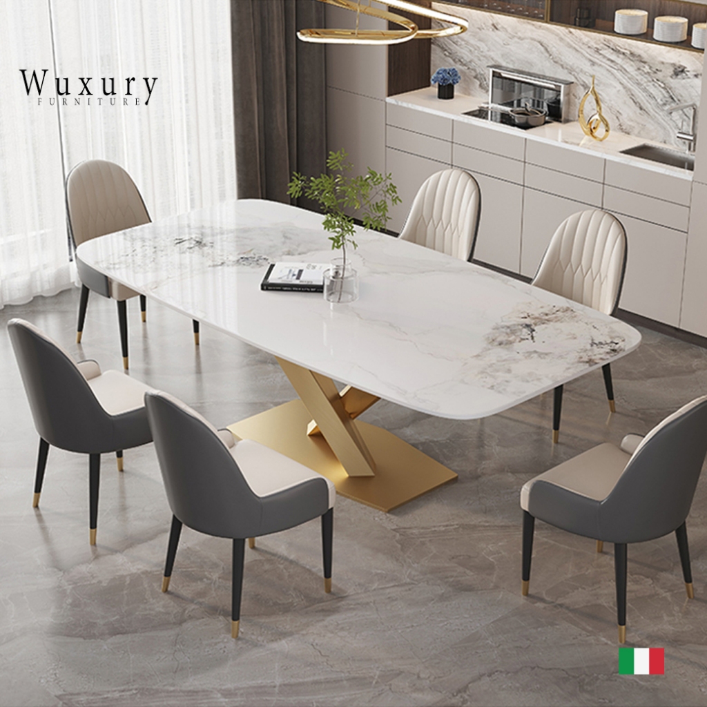 Wuxury Furniture โต๊ะทานข้าว modern luxury TOPหิน ขาสแตนเลส ส่งฟรี