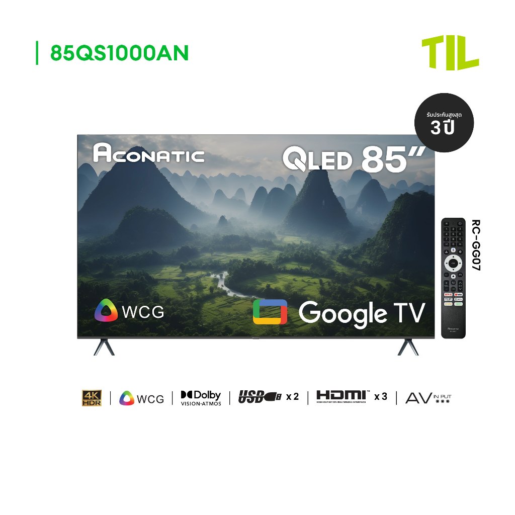 Aconatic ทีวี 85 นิ้ว QLED 4K Google TV รุ่น 85QS1000AN Google Dolby Vision & Atmos (รับประกัน 3 ปี)