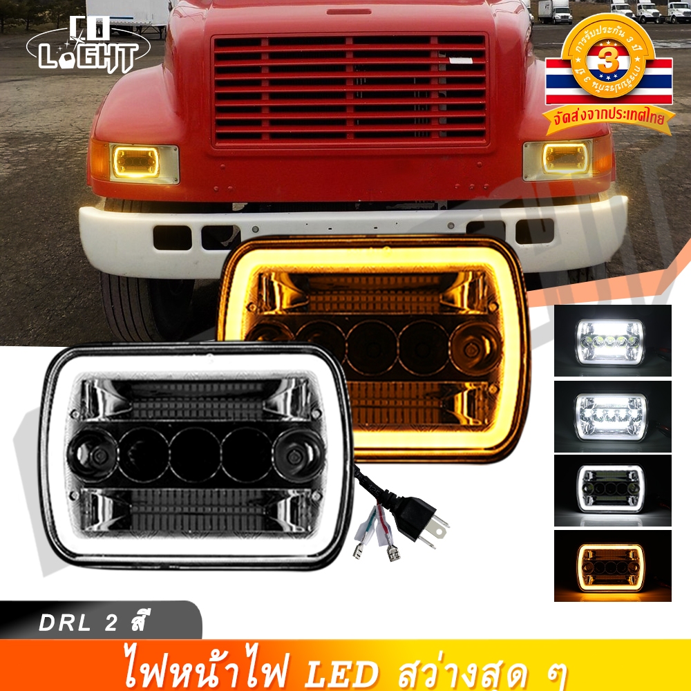CO LIGHT ไฟหน้า LED แบบสี่เหลี่ยม Wrangler 5x7 นิ้ว 90W ลำแสงสูง/ต่ำ เหมาะกับ Jeep DRL LED สีเหลืองอำพัน