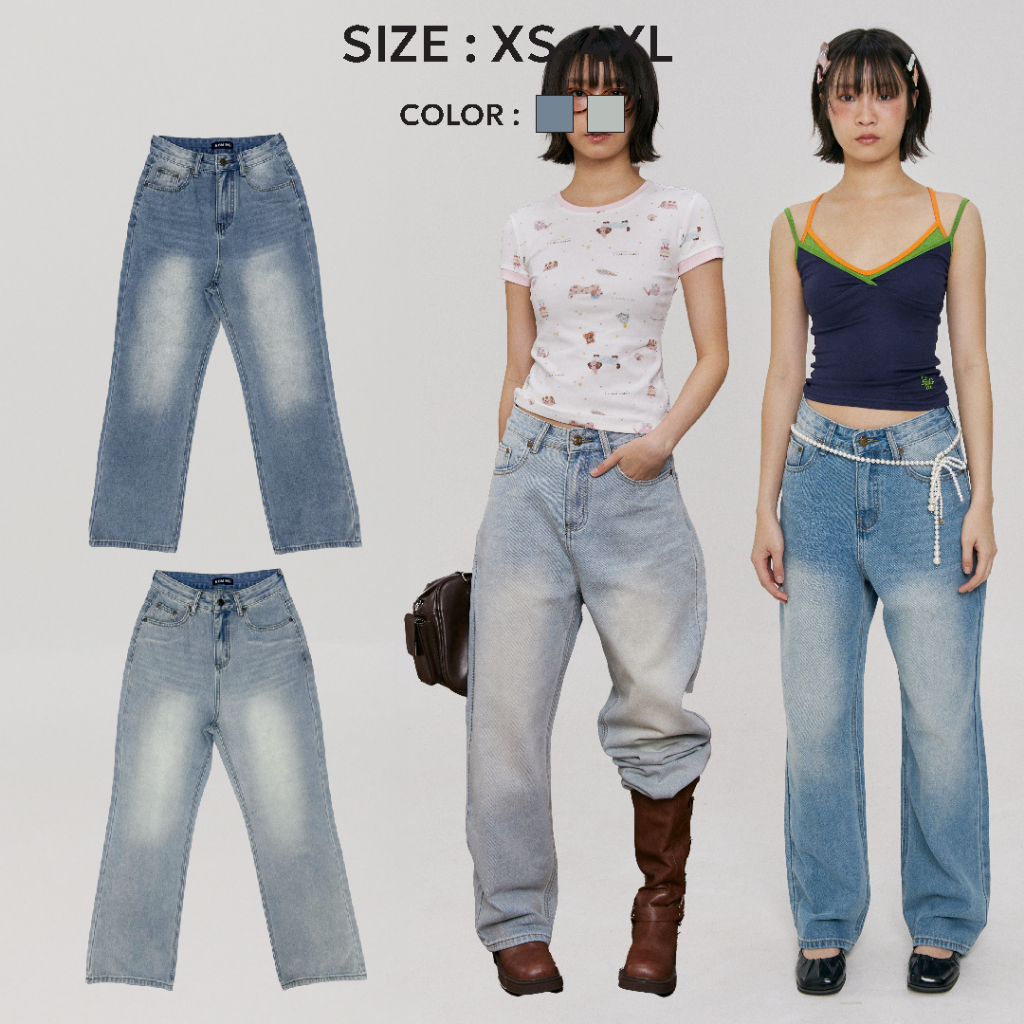 Bemingjeans082(XS-4XL)-Nori Washed Jeans – ยีนส์ขากระบอกทรงเท่ ใส่แล้วดูขายาวสุดๆ ✨