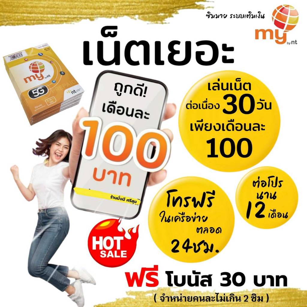 เน็ตสุดคุ้ม! (no.20)ซิมมาย เน็ตต่อเนื่อง เพียงเดือนละ 100 บาท (2Mbps 15GB FUP 384kbps)