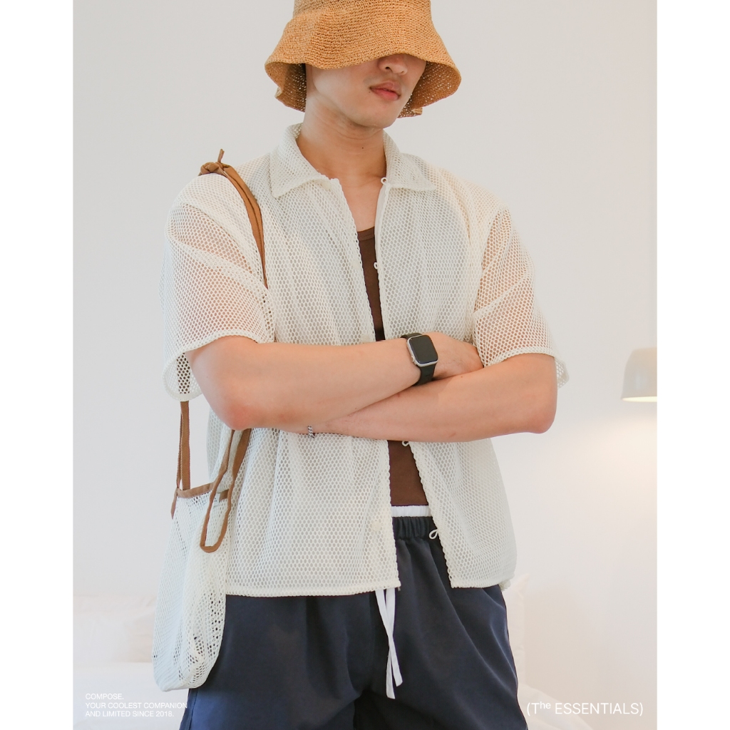 COMPOSE. - Semi-Net Shirt in Light Beige | เสื้อเชิ้ตแขนสั้นผ้าตาข่าย สีเบจอ่อน