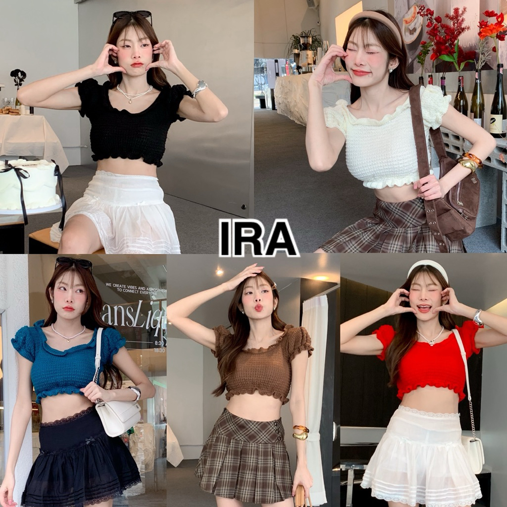 BY IRA 💖พร้อมส่ง💖 เสื้อครอปไหมพรม ผ้าถัก แต่งละบายงานแขนตุ๊กตา เซ็กซี่สุดน่าาานักกก🥰