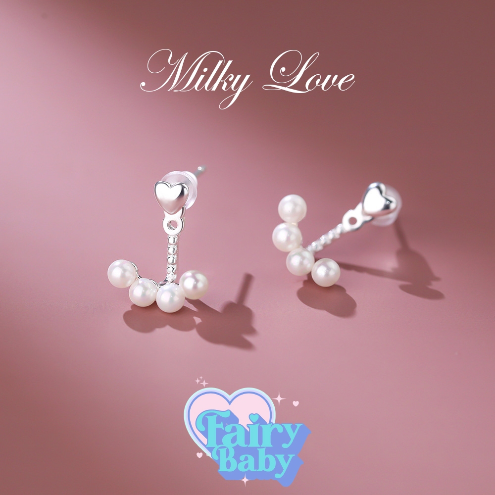 Fairybaby ต่างหู Milky Love ตุ้มหู เกาหลี ไข่มุก จิ๋ว สวย ลูกคุณหนู น่ารัก (E2-084)