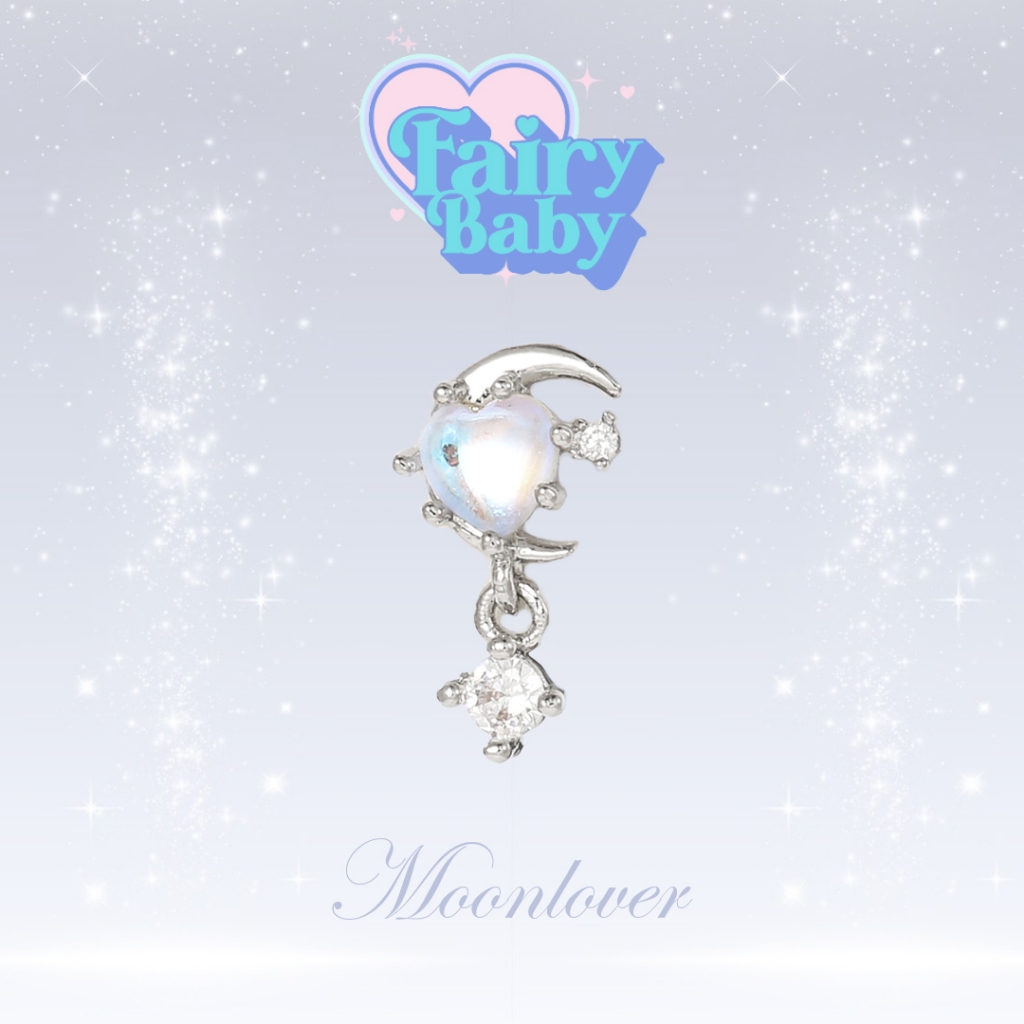 Fairybaby จิว Moon Lovers ( 1 ชิ้น) จิวต่างหู รูปหัวใจ พระจันทร์เสี้ยว โฮโลแกรม ห้อย ตุ้งติ้ง น่ารัก (J1-101)