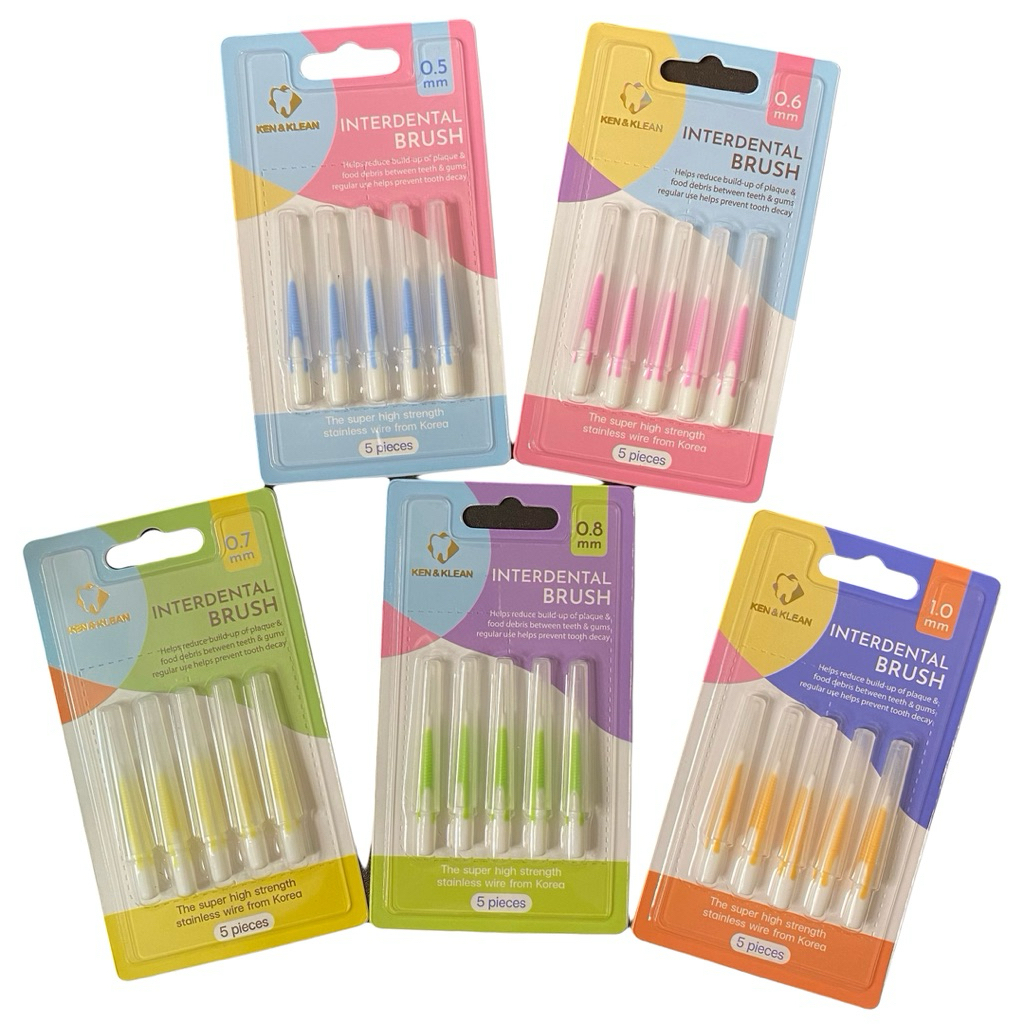 Kentoyshop แปรงซอกฟัน Ken&Klean(พรีเมียม) แพ็ค 5 ชิ้น ขนาด 0.4 , 0.5 , 0.6, 0.7 ,0.8 ,1.0 mm
