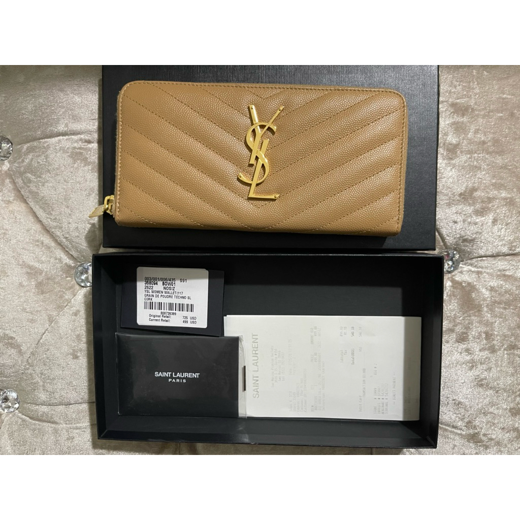 กระเป๋าสตางค์ใบยาว YSL / กระเป๋าสตางค์ใบยาว SAIN LAURENT สี Cork มือ2 ของแท้100% สภาพดี ไม่มีตำหนิหน