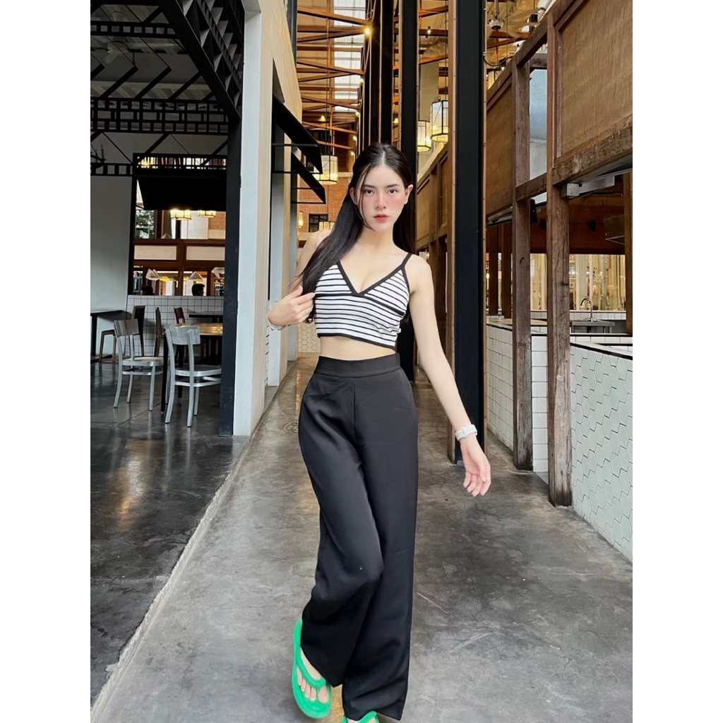 👛✨SpinnyHouse กางเกงขากระบอก ผ้าเปเป้  〰️ หลังเป็นสม็อค