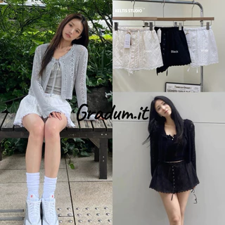 Gradum.#2382(K)กระโปรงลูกไม้เอวสม็อค “Lacy Belle Skirt” มี 3 สีให้เลือก: ขาว | ครีม | ดำ