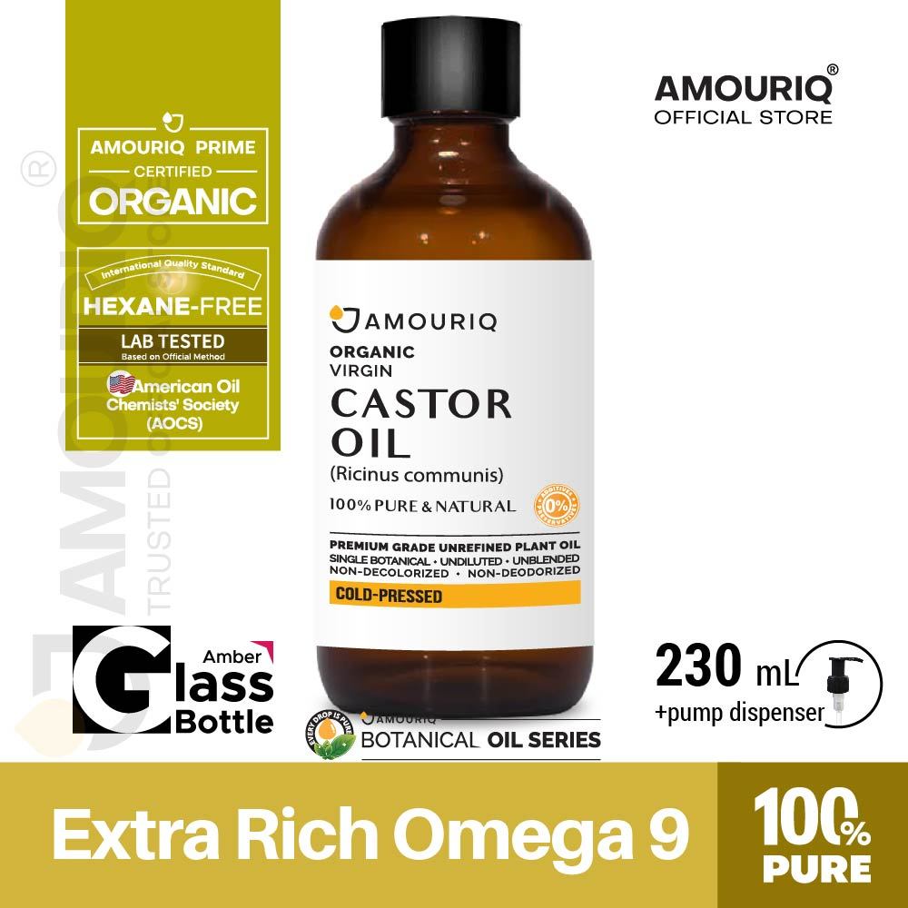 AMOURIQ® น้ำมันละหุ่งออร์แกนิกสกัดเย็น Castor Oil Certified Organic Virgin Cold-Pressed Glass Bottle