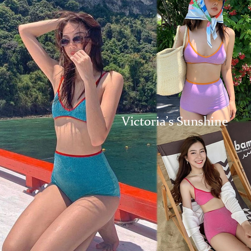 ชุดว่ายน้ำผู้หญิง ทูพีช เอวสูง เซ็กซี่ ชุดไปทะเล รุ่นใหม่ มีฟองน้ำ ไลฟ์สดลด50%#0378
