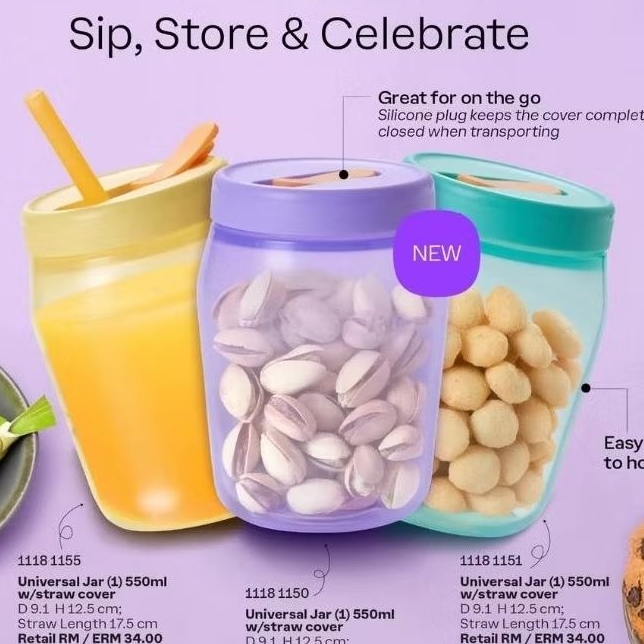 Tupperware ขวดโหลยูนิเวอแซล(1ใบ) 550ml. ใส่หลอดดูดได้ ฝาปิดแน่นสนิท เก็บอาหารได้ดี