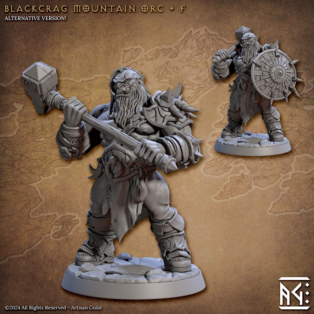 Blackcrag Mountain Orc F - Blackcrag Orcs - Humanoid Orc / 32mm scale 3D printed miniature ATG