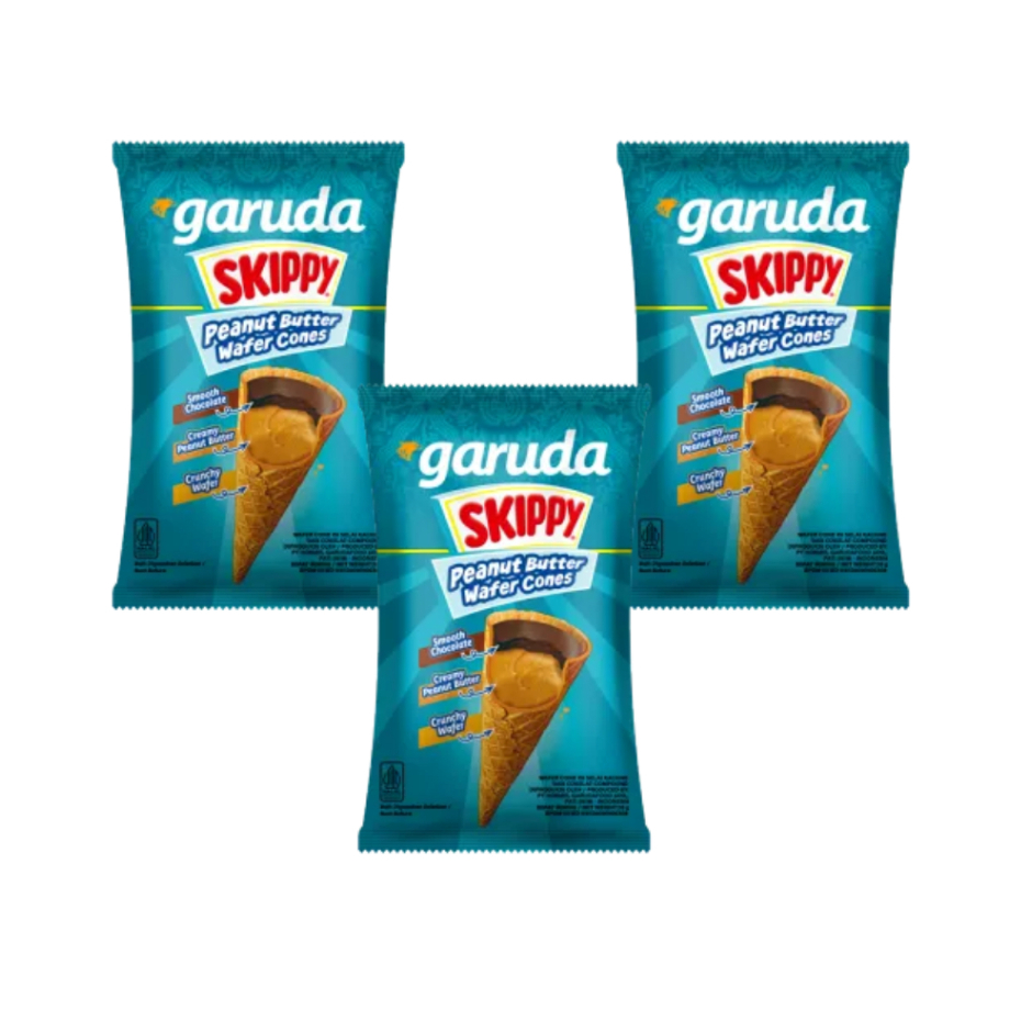Garuda Skippy Peanut butter wafer cones ซองแยก 3 ชิ้น (1ซองx15g) มีฮาลาล จากอินโอนีเซีย Exp.09/04/26