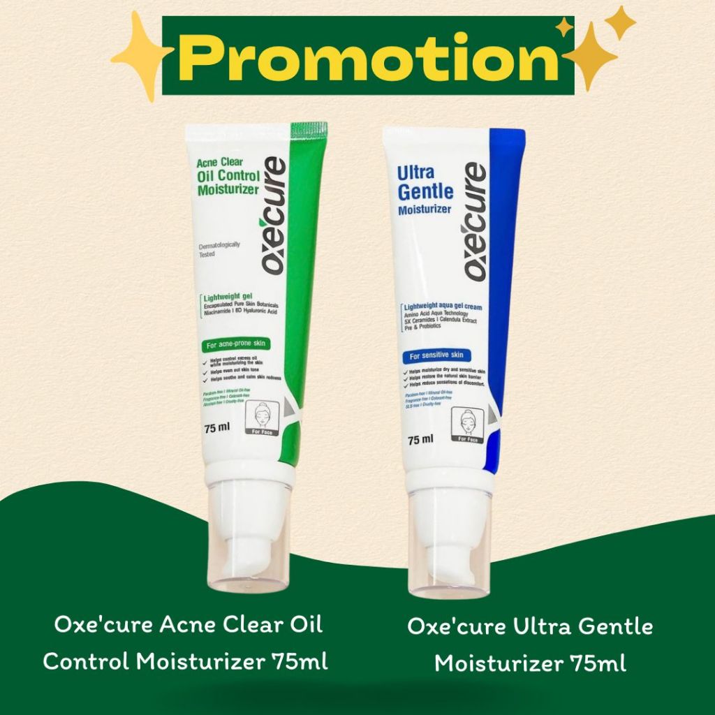 NEW LOT (EXP.08/2027) Oxe'cure Ultra Gentle Moisturizer 75 ml./ Oxe'cure Acne Clear Oil Control Moisturizer  75ml.