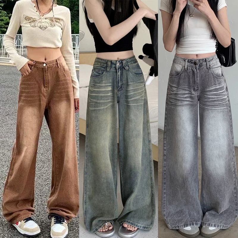 สไตล์เก าหลีสุภา พสตรีกา งเกงยีนส์เอวสูงหรูหร าแฟชั่นไม่ยืดหยุ่น ทำล้างเก่า