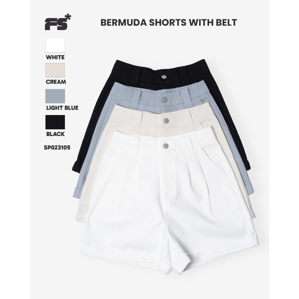 BERMUDA SHORTS WITH BELT 23105# กางเกงผ้ายีนส์ขาสั้น