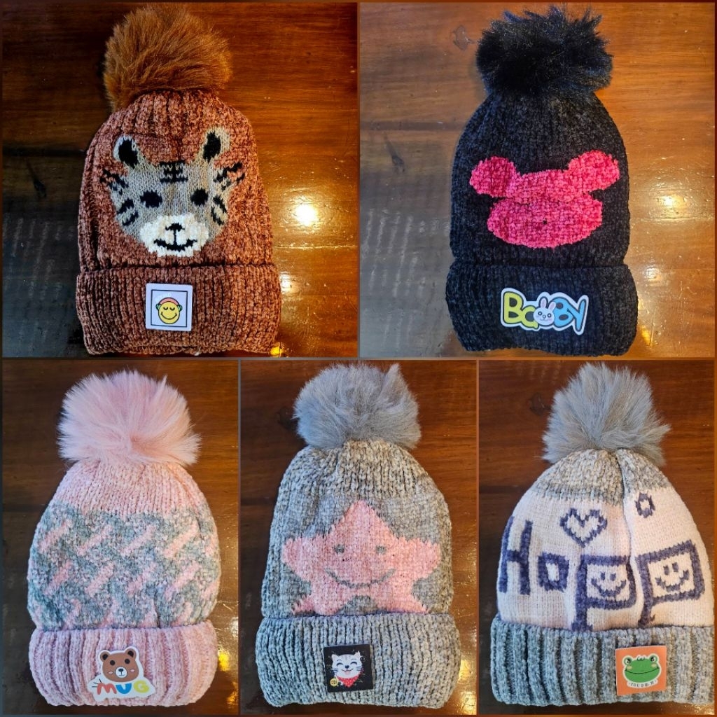 หมวกกันหนาวเด็กผ้า chenille เนื้อนุ่ม เนื้อผ้าคล้าย ลูกฟูก ด้านในบุผ้าขนสำหรับอายุ 3-6 ขวบโดยประมาณ ส่งจากไทย