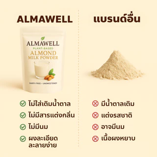เครื่องดื่ม นมอัลมอนด์ผง Almawell 100g | ไม่ใส่น้ำตาล เข้มข้นละมุน ละลายง่าย | Plant-Based Dairy-Free