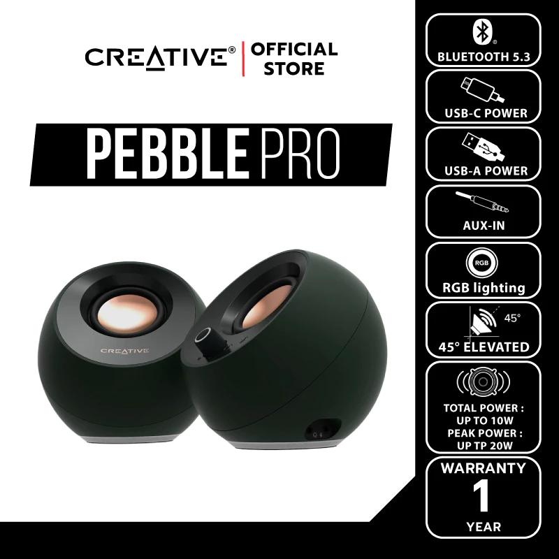 CREATIVE SPEAKER PEBBLE PRO ลำโพง 2.0 บูลทูธ 5.3  สีดำ เชื่อมต่อผ่าน USB-C พร้อมไฟ RGB thumbnail 4