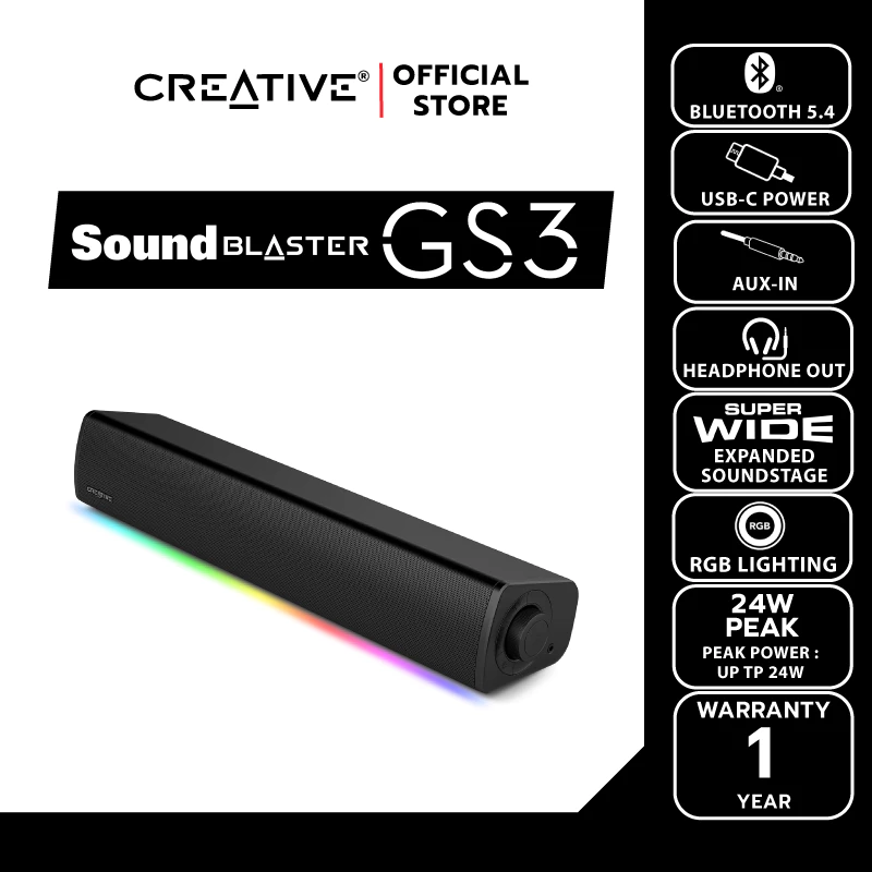 CREATIVE SPEAKER Sound Blaster GS3  ลำโพงเกมมิ่งซาวด์บาร์พร้อมไฟ RGB พลังเสียง SuperWide™ technology thumbnail 6