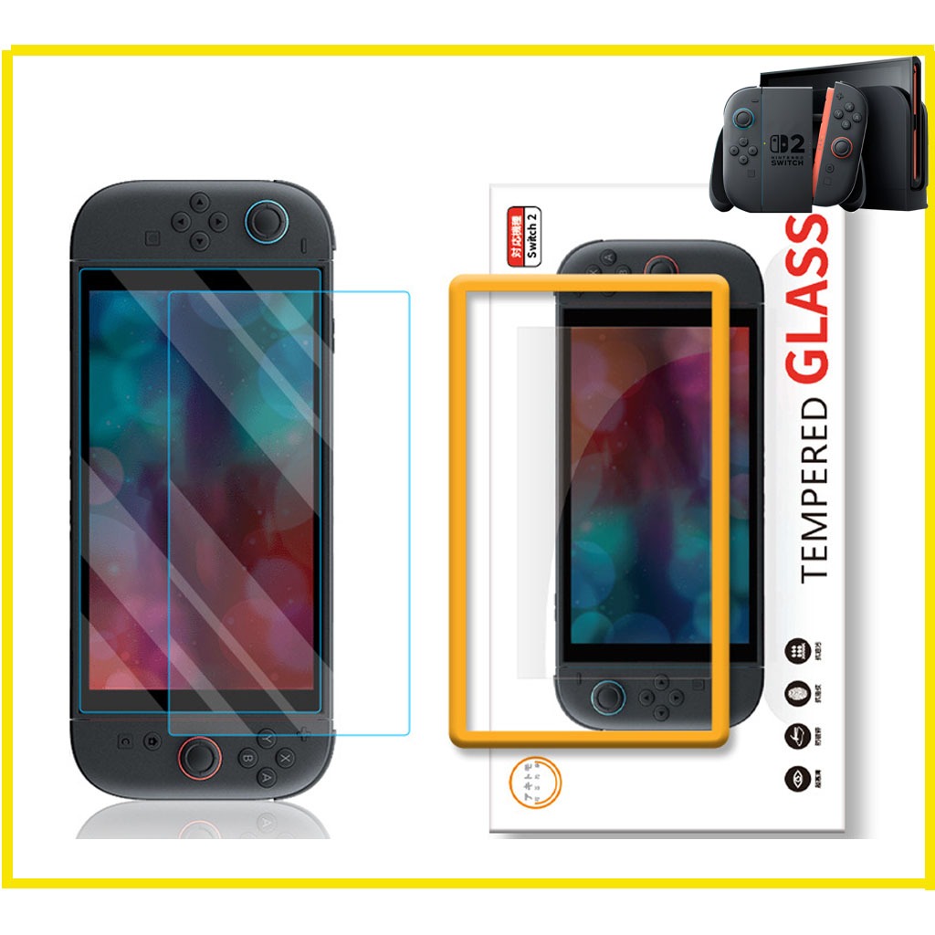 Nintendo Switch 2 Ajitomo ฟิล์มกระจกนิรภัยใส 2 ชิ้น + เครื่องมือติดฟิล์มป้องกันระดับ HD พร้อมฟิล์มป้องกันแบบ Artifact