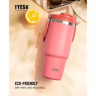 vของไหม่Tyesoแก้วน้ำพร้อมตัวถังสแตนเลสTumbler กระบอกน้ำกันความร้อนแบบสุญญากาศพร้อมฝา2-In-1และหลอดแก้วสแตนเลสผนังสำรับรับ