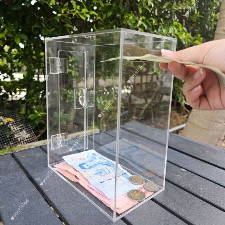 กล่องใส่ทิป tip box กล่องใส่เงิน กล่องรับบริจาค กระปุกออมสิน มีกุญแจล็อค ราคา ถูกที่สุด ดีลบีเคเค แกลเลอรีภาพที่ 5