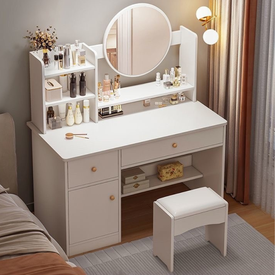 โต๊ะเครื่องแป้งกระจกมีไฟLEDปรับได้ โต๊ะแต่งหน้าเสริมสวยมีลิ้นชัก สวยมินิมอล ตกแต่งบ้าน แข็งแรง - รูปที่ 6