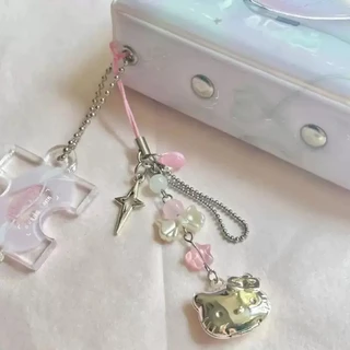 น่ารักสไตล์เกาหลี สายคล้องโทรศัพท์ลายคิตตี้สีชมพู ดีไซน์น่ารัก น่ารัก เชือกแขวนโทรศัพท์ Ccd เชือกคล้องโทรศัพท์มือ