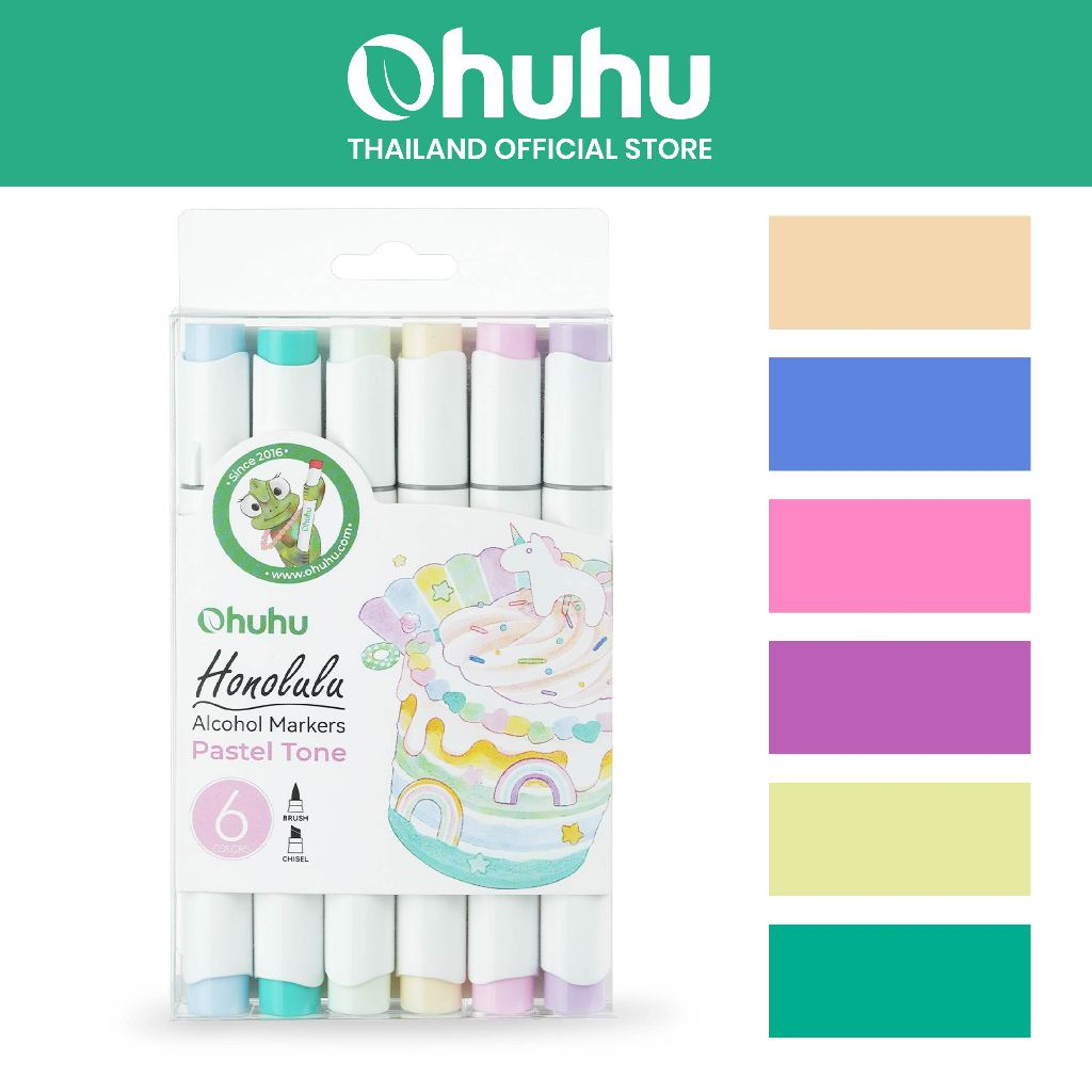 FOLIO ART : ปากกามาร์คเกอร์ Ohuhu Pastel color Pack 6 (BRUSH & CHISEI) 90277