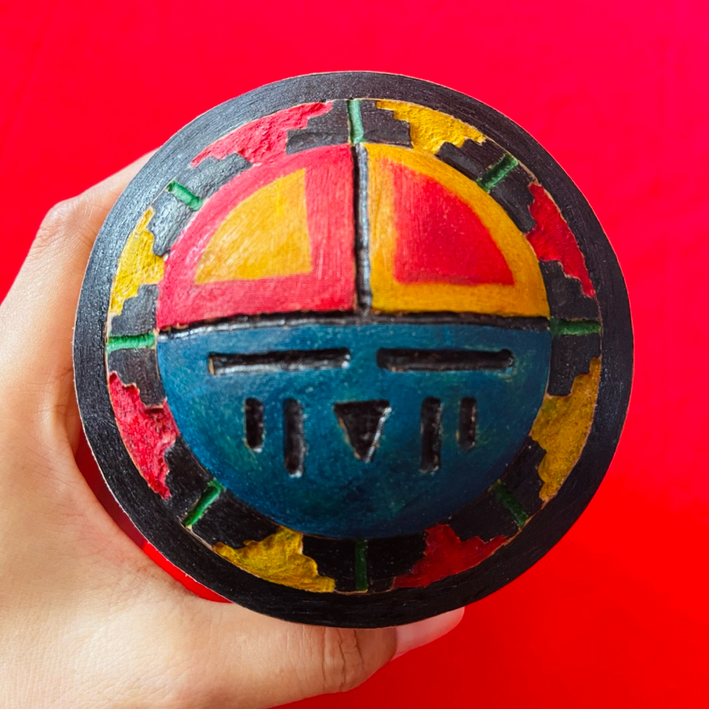 South Indian’ Navajo Spinning Top Wooden Carving  Native American Toy  Kachina Sun Face Kokopelli Da