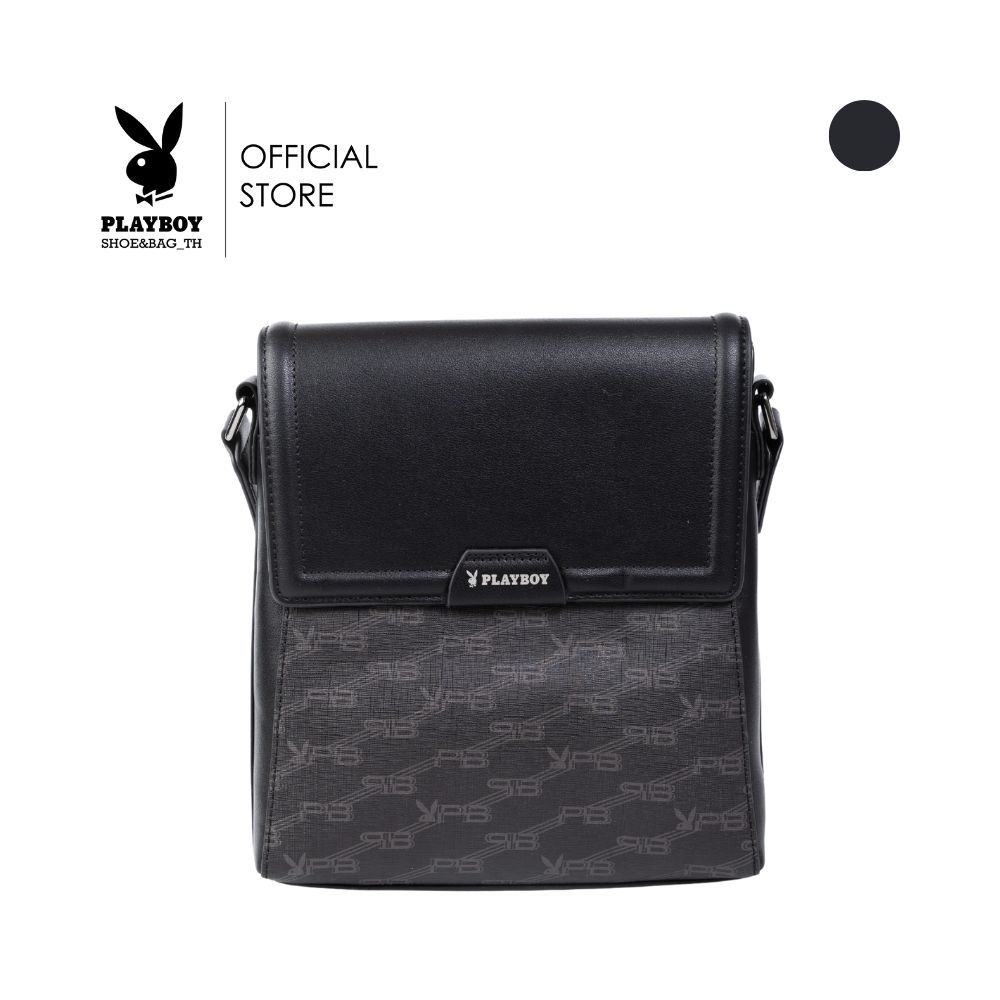 PLAYBOYรุ่นString Bag กระเป๋าสะพายข้างผู้ชาย รหัส ST-B252PBM311-BK ดีไซน์ทรงเเมสเซนเจอร์ลวดลายโลโก้ 
