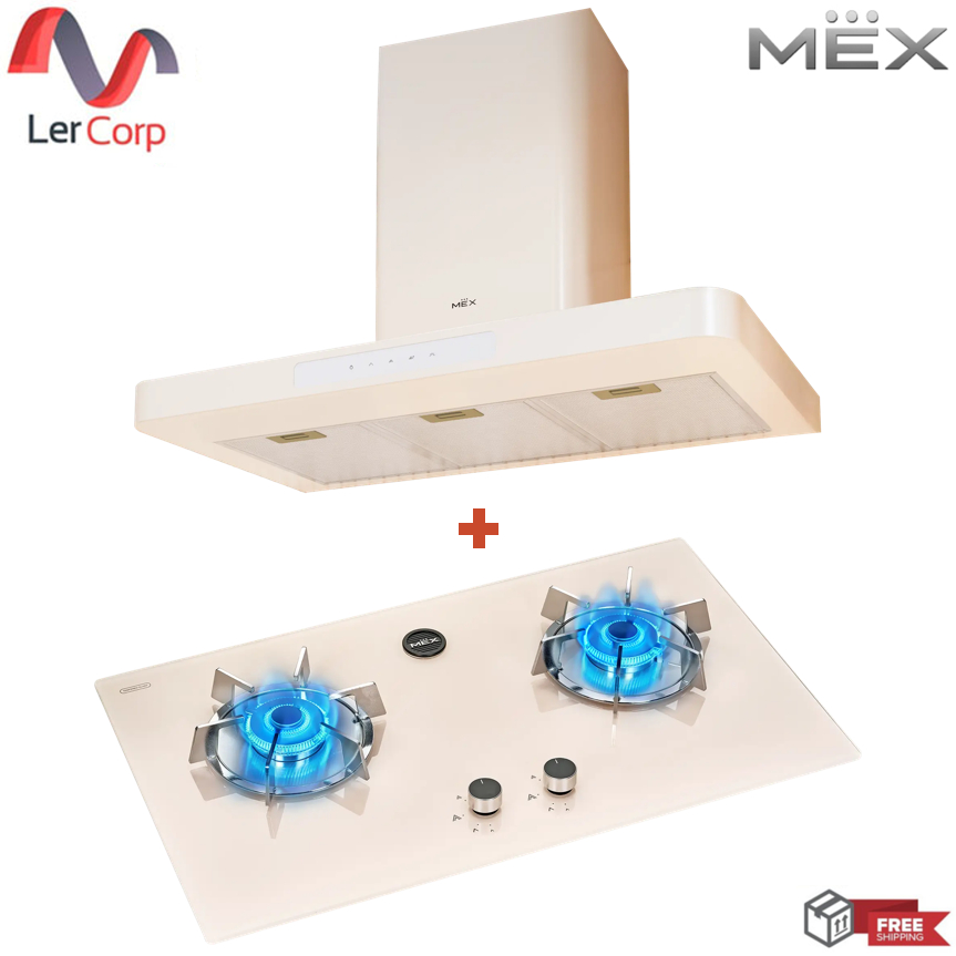 (MEX) เครื่องดูดควันกระโจมทรงกล่อง รุ่น K626CR + เตาแก๊สชนิดติดตั้งในเฟอร์นิเจอร์ รุ่น V626CR สีครีม