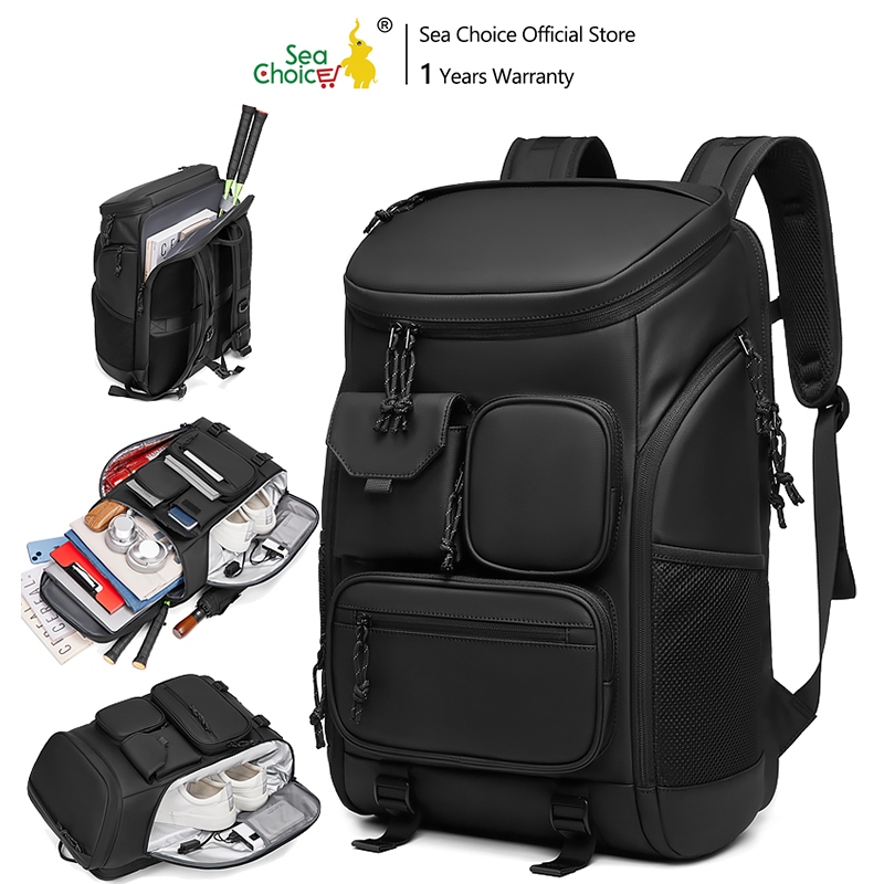 SeaChoice กระเป๋าเป้สะพายหลัง ใส่แล็ปท็อปขนาด17นิ้ว พร้อมพอร์ต USB กระเป๋าเป้สะพายหลังสำหรับล่นเทนนิสและแบดมินตัน กันน้ำ