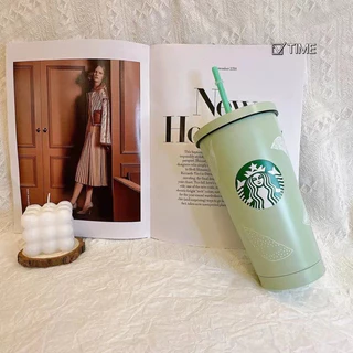 ตรงปก เกรดพรีเมียม Starbucks แก้วเก็บความเย็น สีเขียวมินท์ สแตนเลสแท้ 304 ขนาด 500 ml พร้อมหลอด เก็บอุณหภูมิเก็บร้อน-เย็