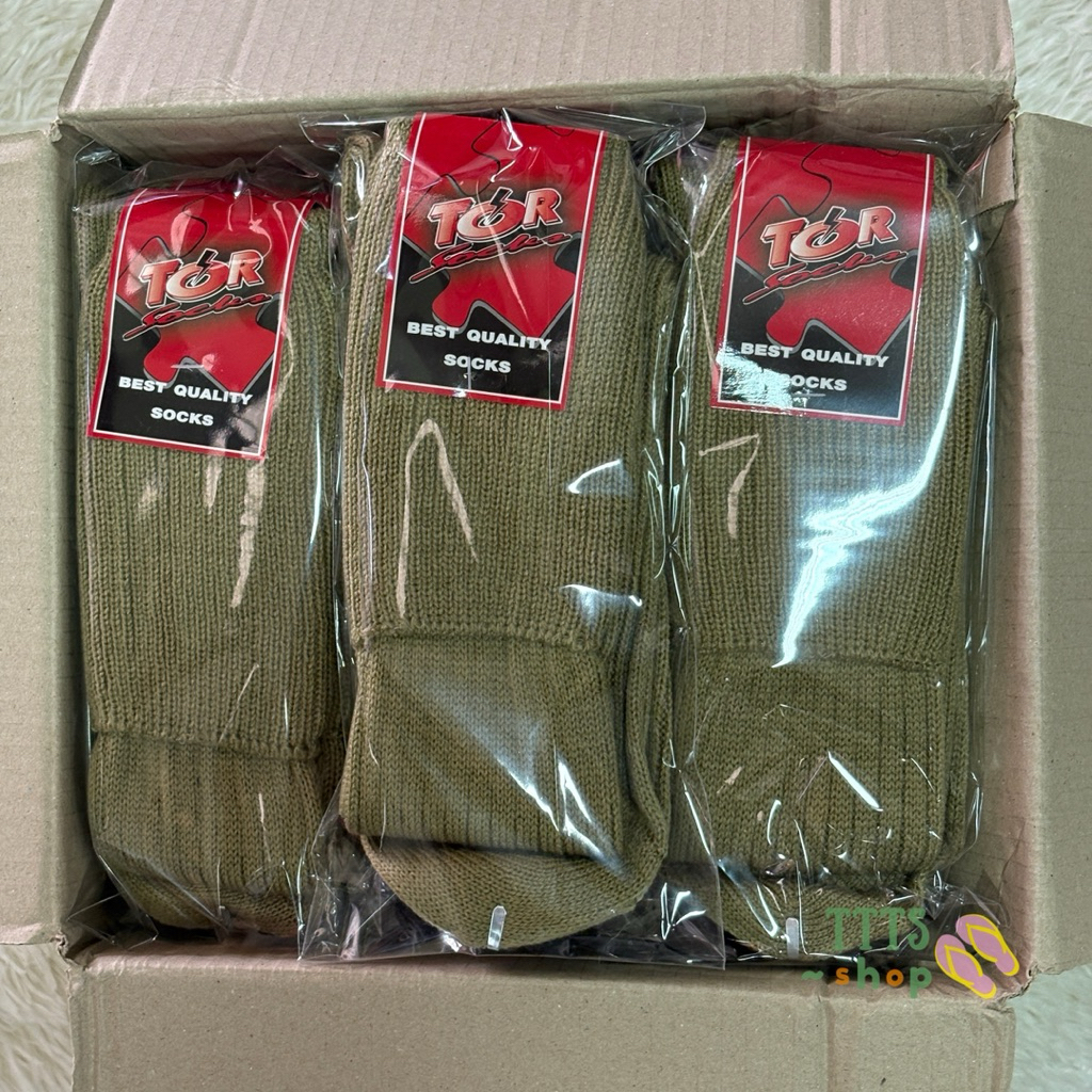 ถุงเท้า ถุงเท้าลูกเสือ สามัญรุ่นใหญ่ พ่อเสือ ไหมพรม ขนาด Free size ยกกล่อง(12คู่) ยกโหล