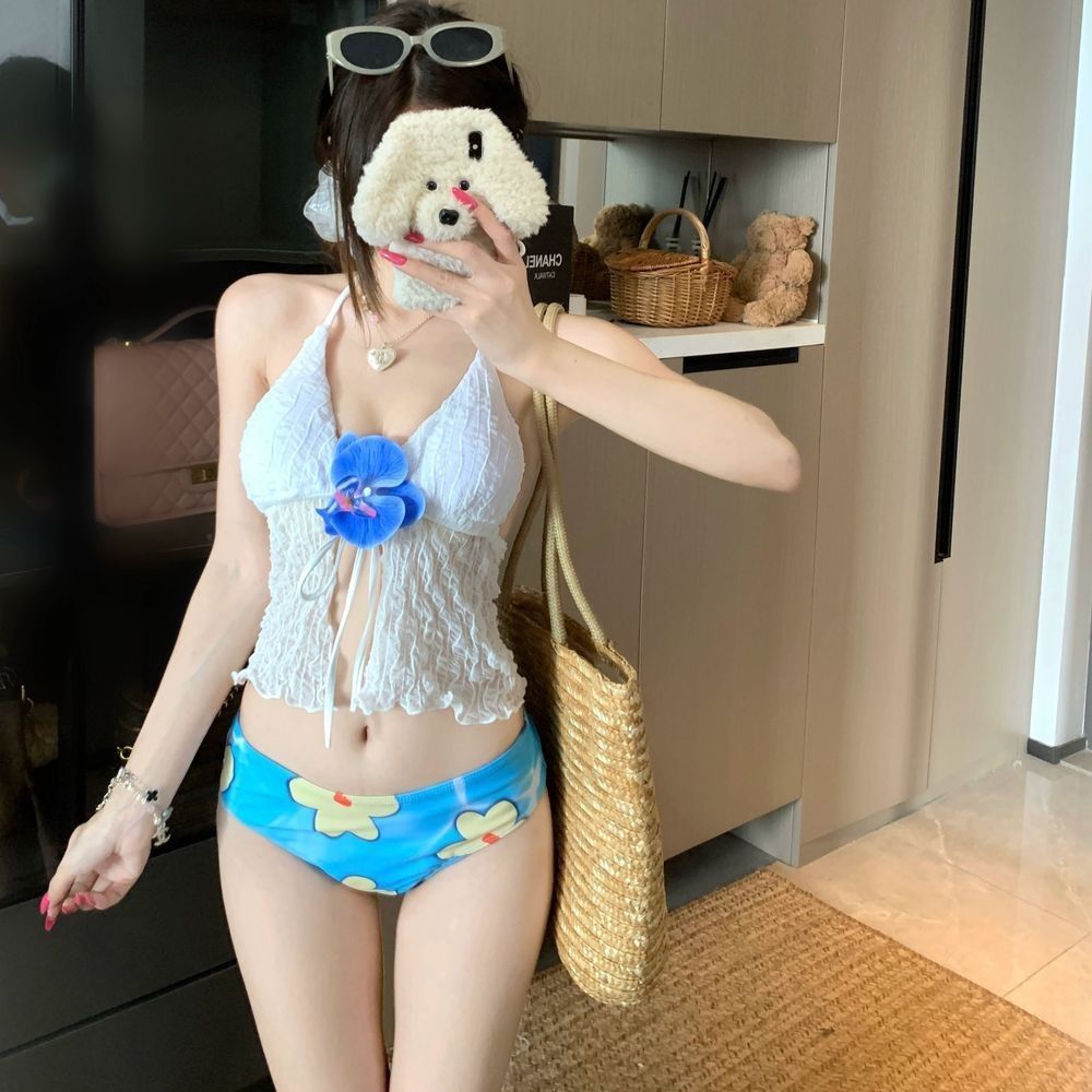 ชุดว่ายน้ำบิกินี่ ผูกคอ ชุดว่ายน้ำกระโปรง เอวสูง ลายดอก ชุด 3 ชิ้น beach#0837 - รูปที่ 3