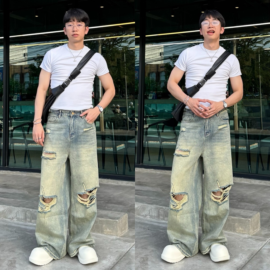 Eric Jeans กางเกงยีนส์เอวสูงทรงกระบอกใหญ่เหมาะกับคนสูง 180ขึ้นไป