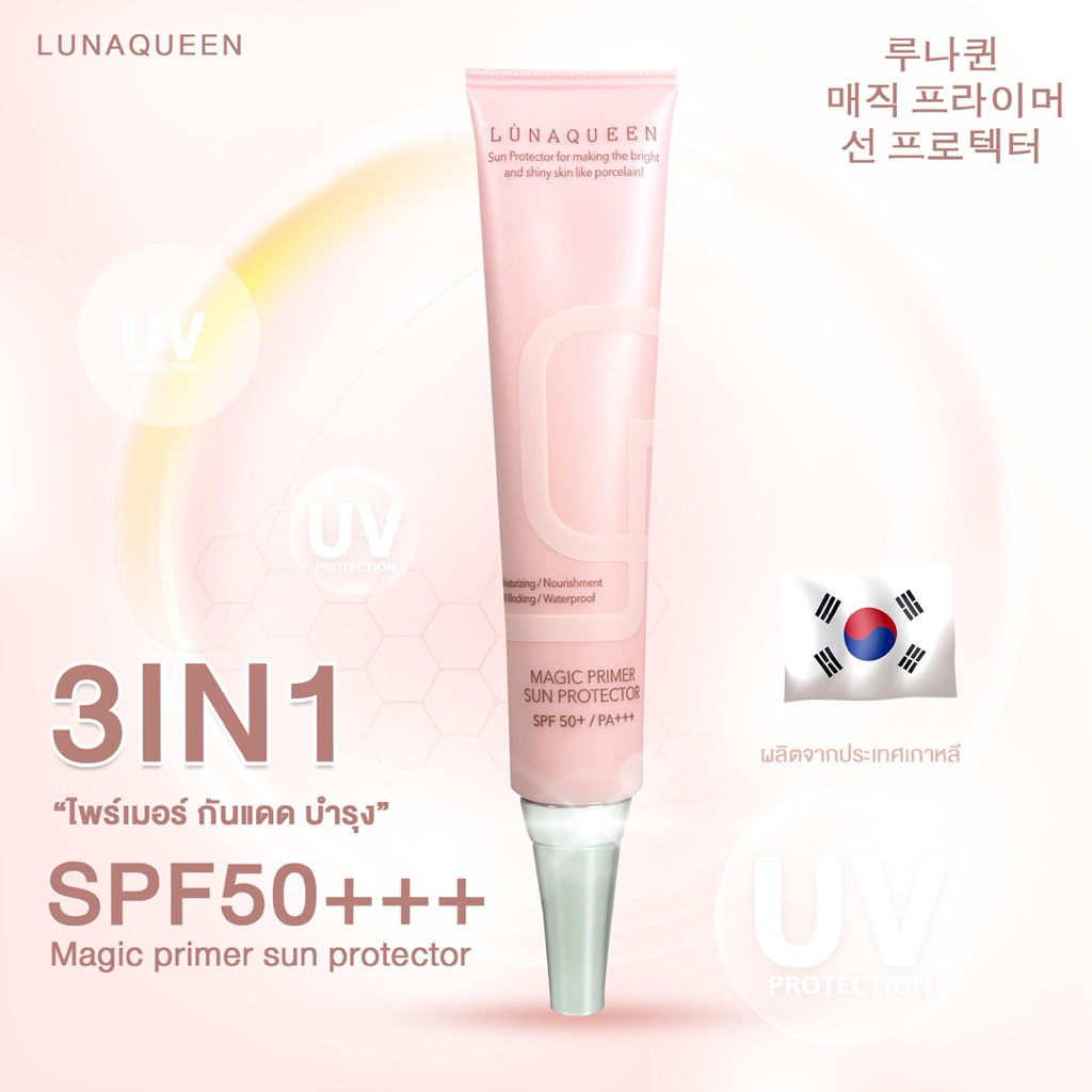 Primer+กันแดดSPF50+PA+++เนื้อใยไหม 3IN1 พร้อมปรับสภาพผิว LUNAQUEEN ผลิตจากประเทศเกาหลี🇰🇷