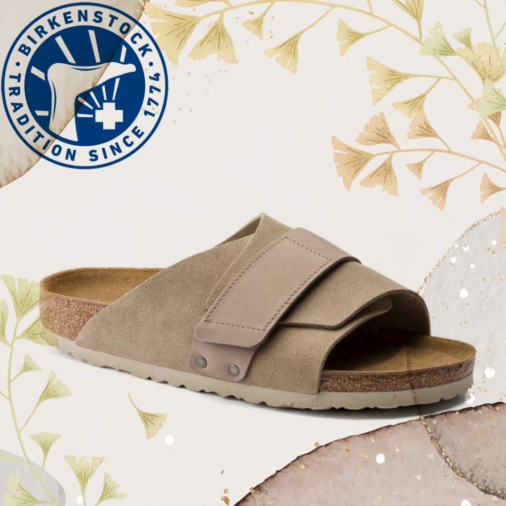 BIRKENSTOCK Kyoto beige Velcro slippers สีน้ำตาล รองเท้าแตะ ของแท้ 100 % รองเท้า
