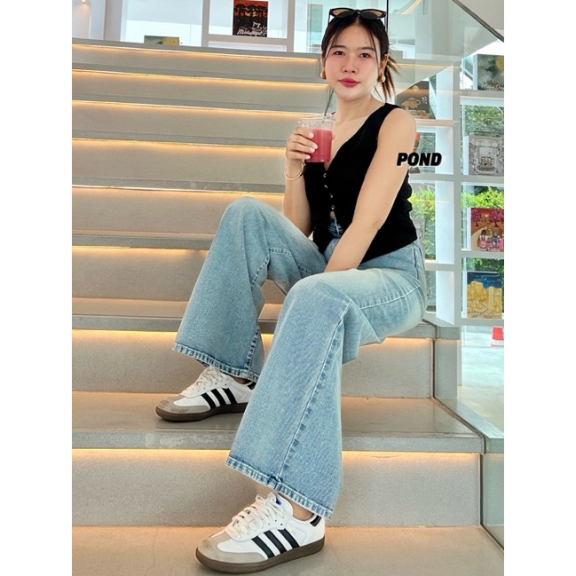 กางเกงยีนส์กระบอกใหญ่ POND (Baggy stylish) ลุคคาเฟ่ สไตล์เกาหลี มินิมอล พรางหุ่น ความยาว 41-42 นิ้ว - รูปที่ 2