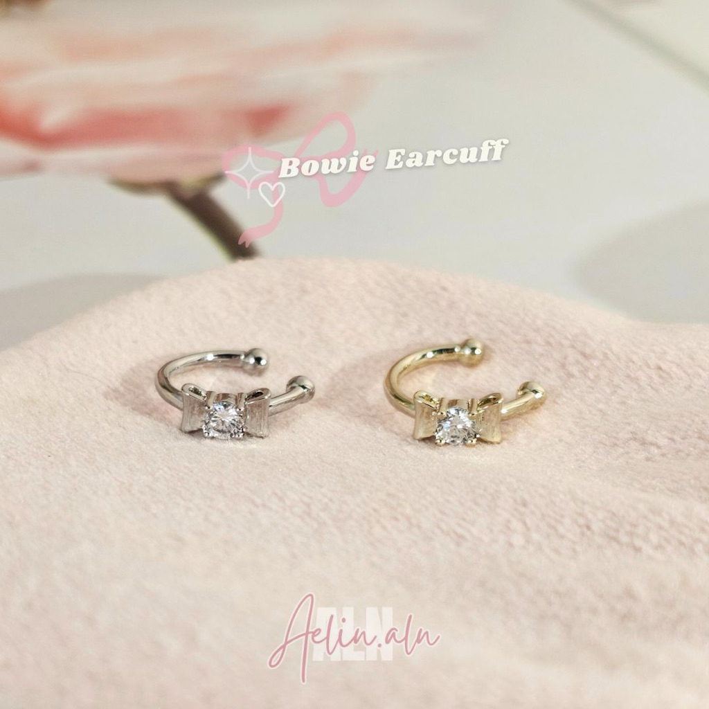 Bowie earcuff - Aelin.ALN ต่างหูแบบเกี่ยว ต่างหูหนีบโบว์ น่ารักละมุน ไม่ต้องเจาะหู ปรับขนาดได้ #EC6-7