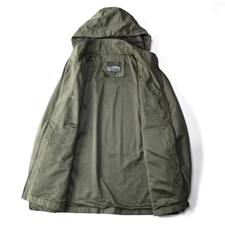ผู้ชายเสื้อแจ็คเก็ตยุทธวิธีกันน้ํากลางแจ้ง Hooded Coat เสื้อแจ็คเก็ตผ้าร่ม Field ปีนเขาบาง