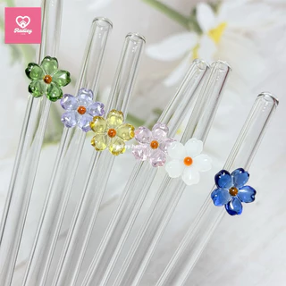 พร้อมส่งจากไทย💖หลอดแก้วประดับโบว์ หลอดผลไม้ หลอดลายผีเสื้อ ดอกไม้ หลอดดื่มแบบใช้ซ้ำได้ แปรงล้างหลอด รักษ์โลกแล้วก็น่ารัก