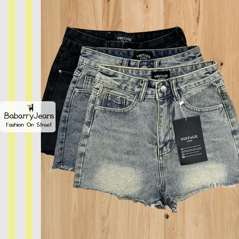 Babarry Style กางเกงขาสั้น ขาตัด เอวสูง สีฟอกเซ่อร์ๆ สวยเท่ห์มีสไตล์